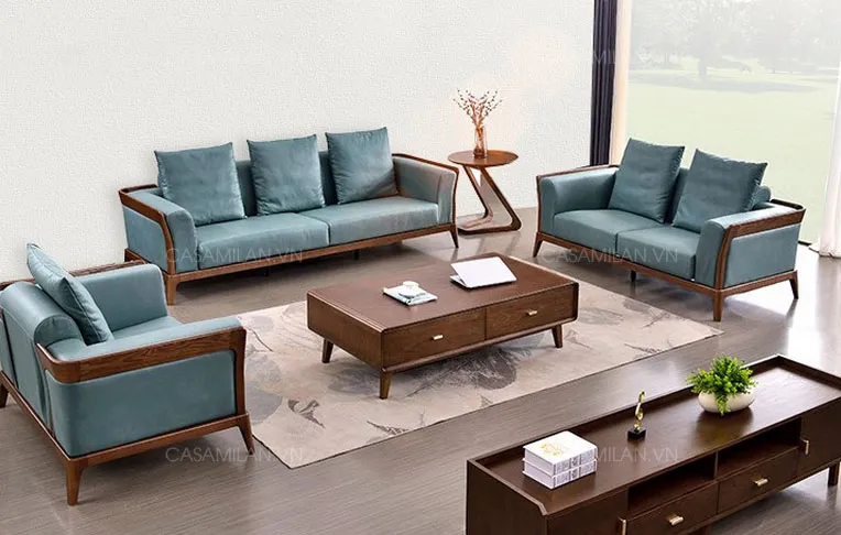 Thiết kế ghế sofa gỗ bọc da sang trọng đẳng cấp