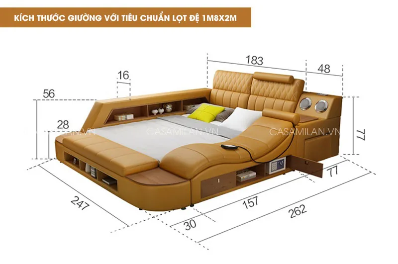 Kích thước tiêu chuẩn giường ngủ đa năng GSB24