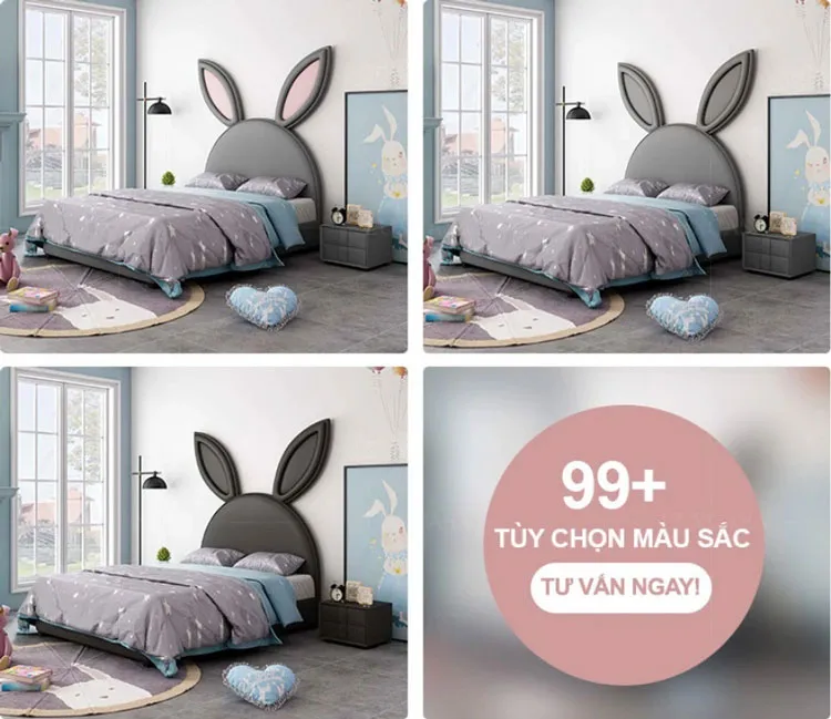 Giường ngủ hình tai thỏ màu xám cho bé