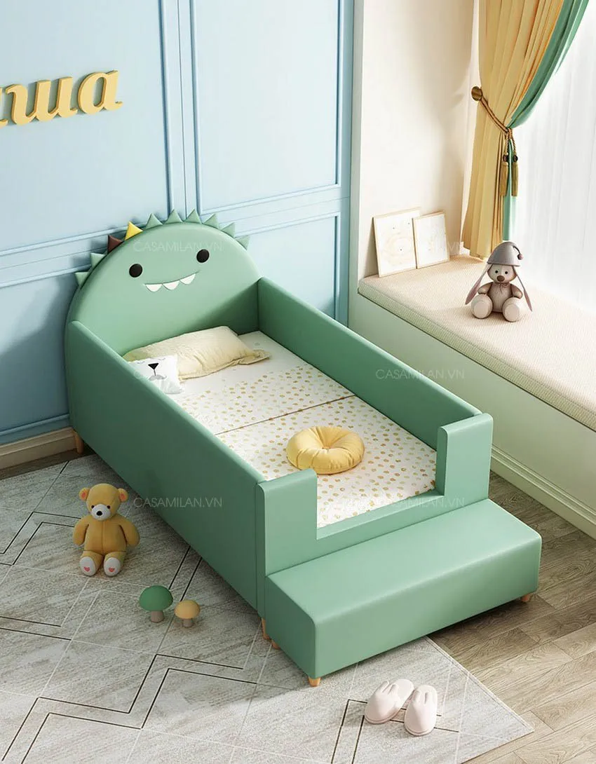 Giường ngủ cho trẻ em thiết kế màu xanh bắt mắt nhỏ gọn