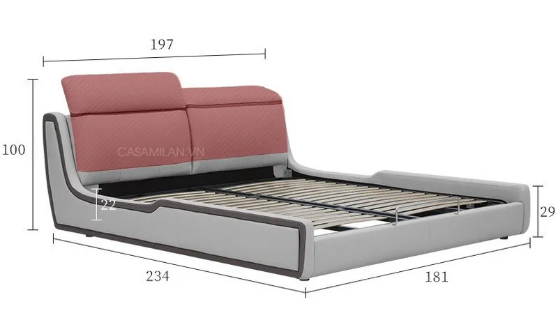Kích thước giường bọc da cao cấp phù hợp với nhiều không gian
