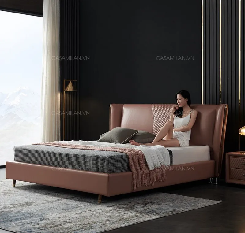 Giường ngủ bọc da thiết kế phong cách tân cổ điển GD2214
