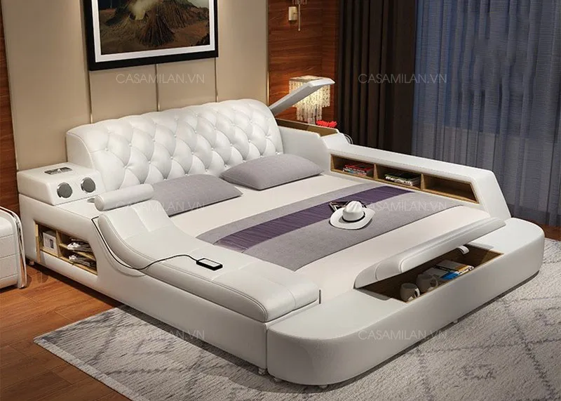 Giường ngủ thông minh hiện đại màu trắng