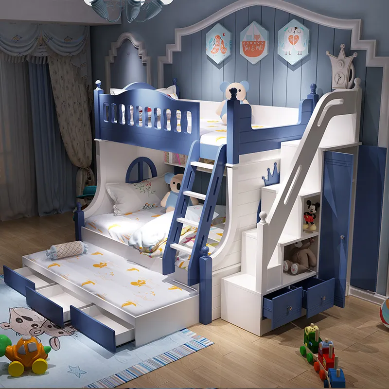 Giường tầng thông minh màu xanh cho bé trai