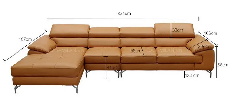 Kích thước ghế sofa da thật SD1104