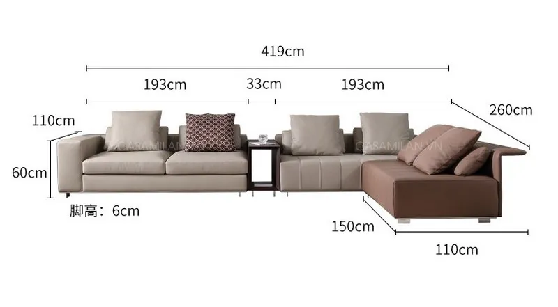 Kích thước ghế sofa da thật SD1108