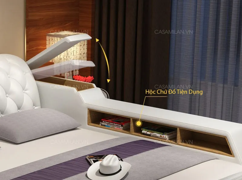 Hộc tủ tiện lợi giường ngủ massage đa năng GSB28