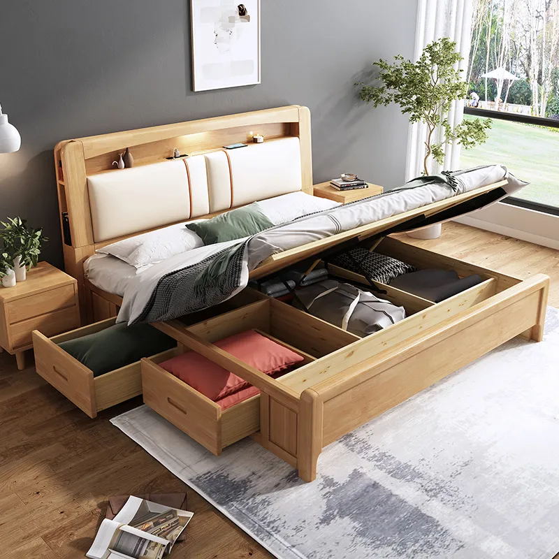 Giường ngủ gỗ sồi Nga có ngăn kéo hiện đại