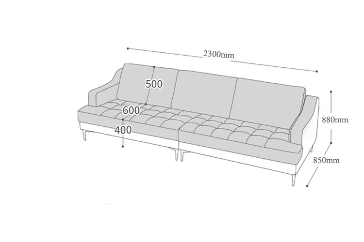 Kích thước bộ ghế sofa da hình chữ I